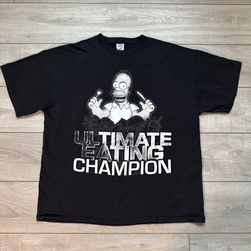 VTG MENS XL THE SIMPSONS HOMER SIMPSON ULTIMATE EATING CHAMPION T-Shirt Black